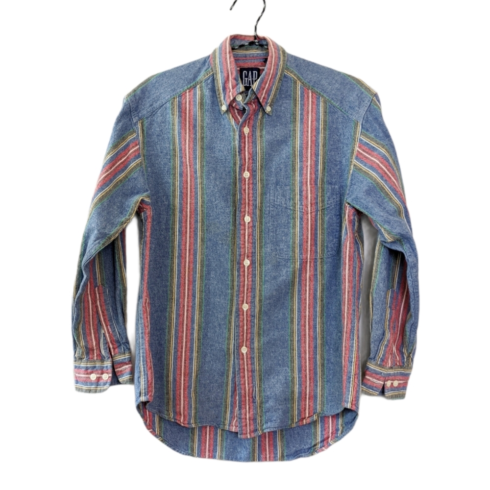 90s Vintage Gap Striped Button-Up Shirt - Picture 1 of 7